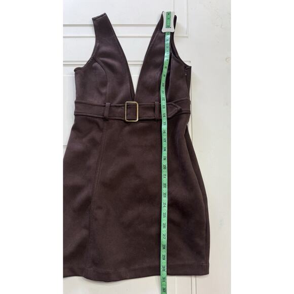 Women Junior's Forever 21 Brown Suede Overall Jumper Dress Size Small S Bodycon - Picture 7 of 8